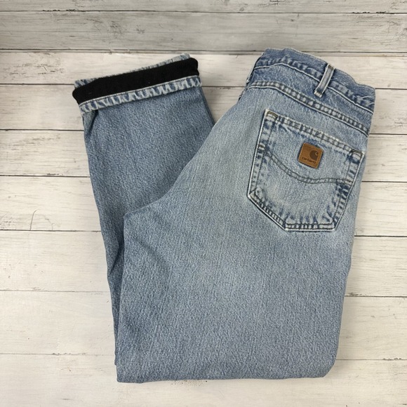Carhartt Pants Relaxed Fit Fleece Lined Jeans B155 DST Men's 36x30 (meas 34x28.5 - Picture 1 of 15